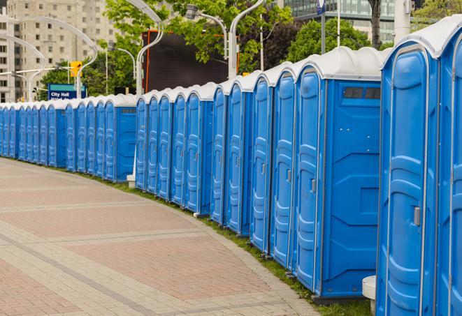 Seasonal porta potty units set up at a Emporia, Kansas venue